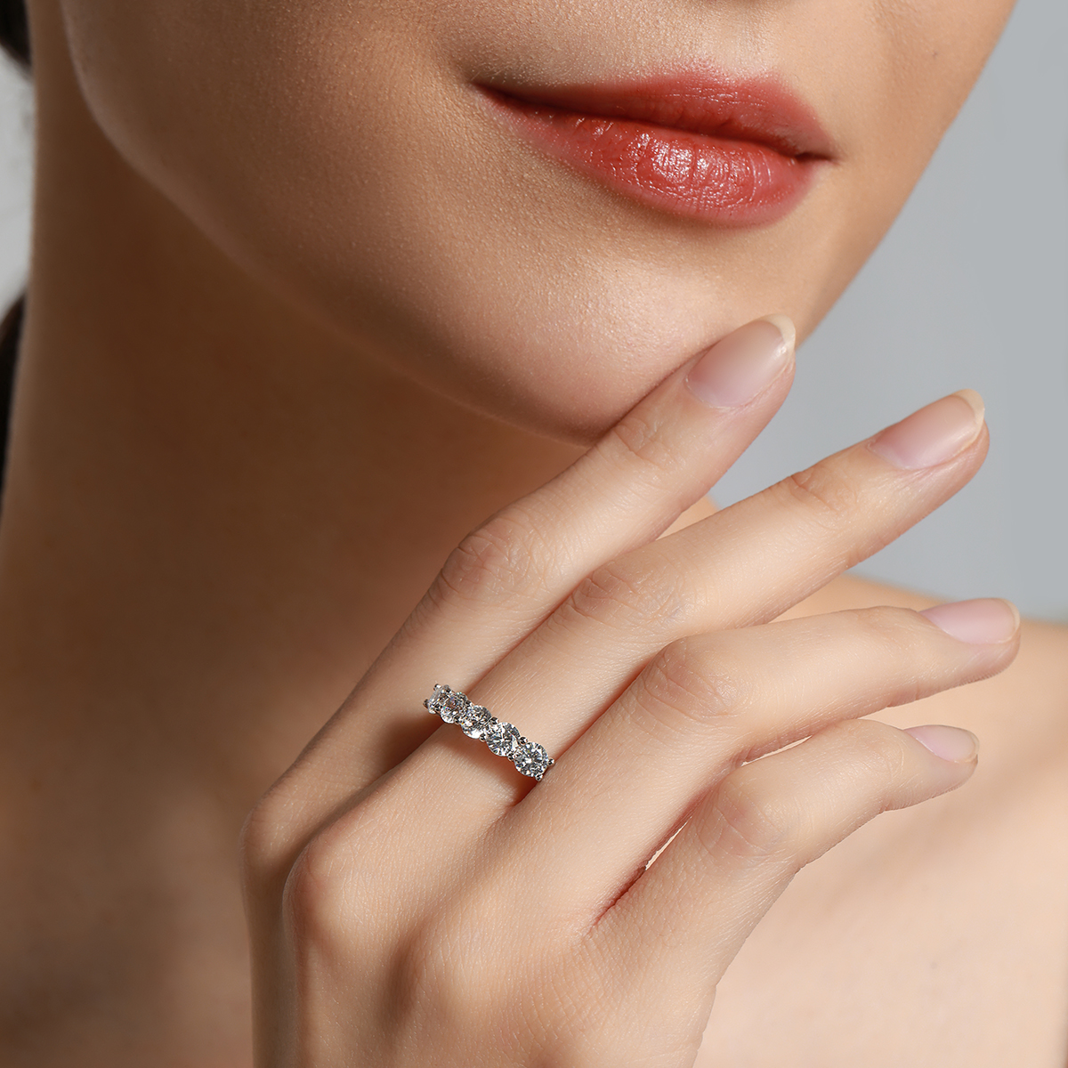 1.2 Carat Total Weight 5 Stone Round Cut Lab Grown Diamond Wedding Ring Half Eternity Band-Light Mark