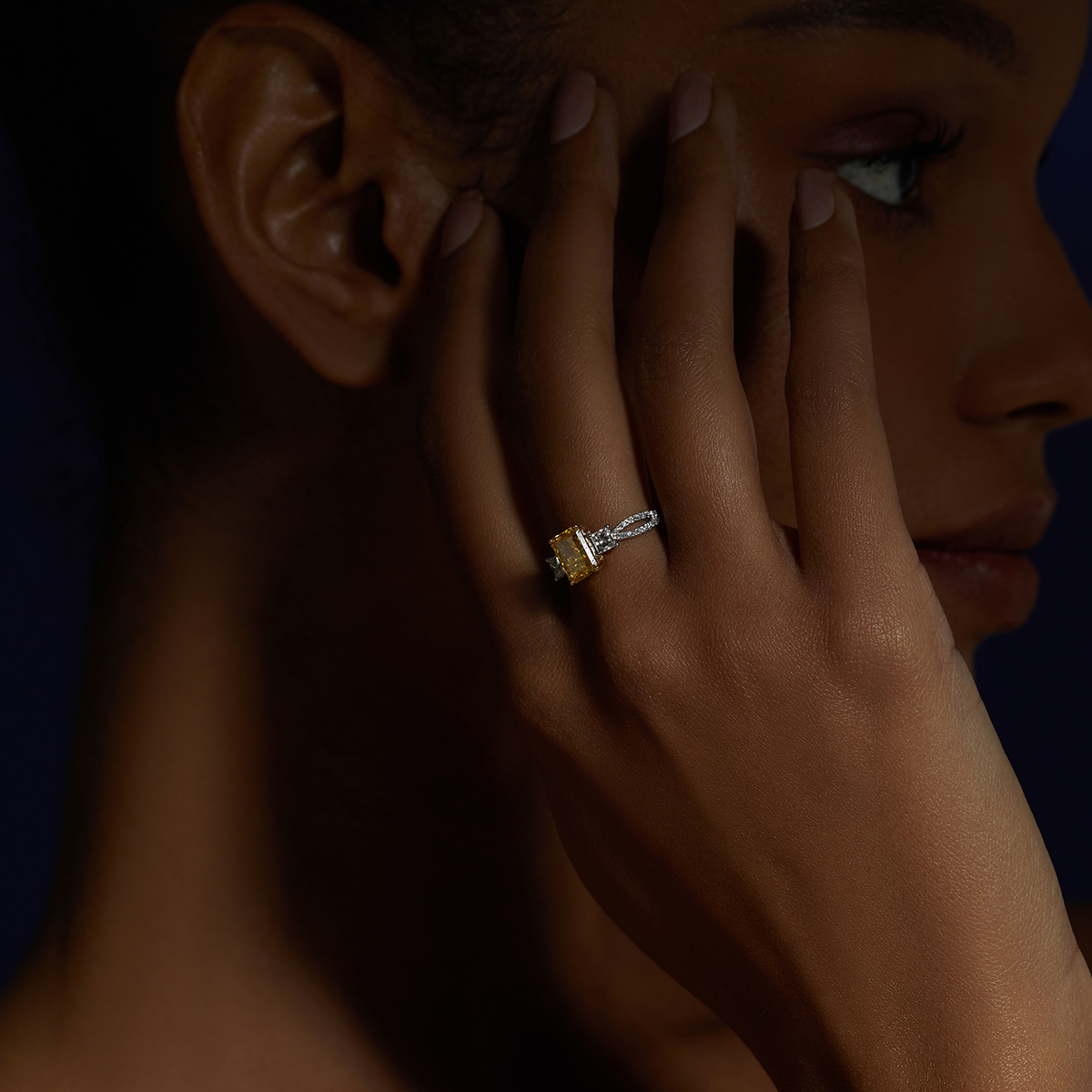 1.6 Carat Center Stone Yellow Radiant Cut Lab Grown Diamond Three Stone Engagement Ring (2.2 Ct Tw)-Light Mark