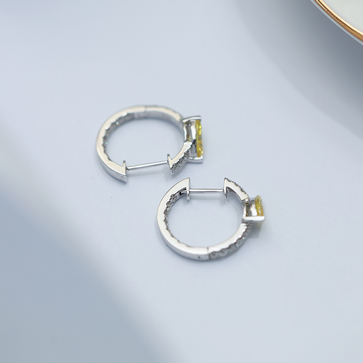 1.3 Carat Total Weight Marquise Cut Yellow and White Lab Grown Diamond Leaf Huggies Hoop Earrings-Light Mark