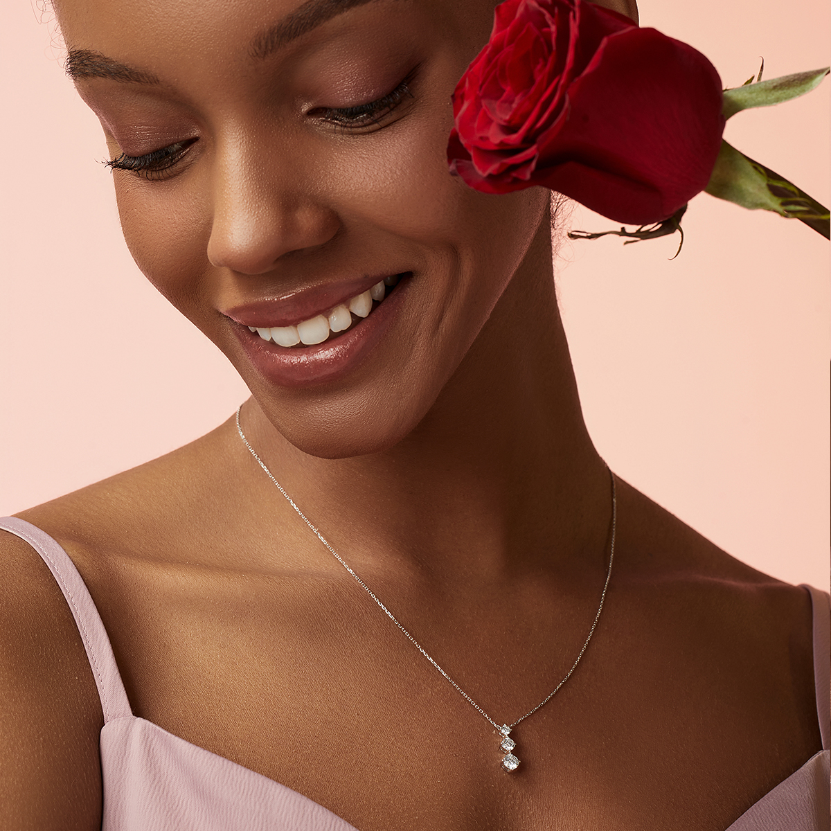 0.7 Carat Total Weight 3 Stone Linear Lab Grown Diamond Pendant Necklace in 18k White Gold