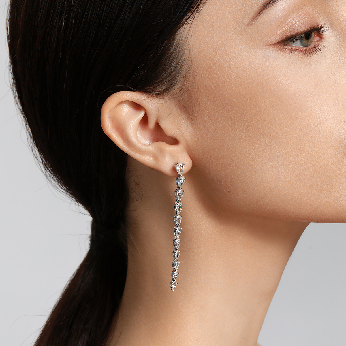 7.3 Total Carat Weight Pear Shape Lab Diamond Linear Drop Earrings in 18k White Gold 