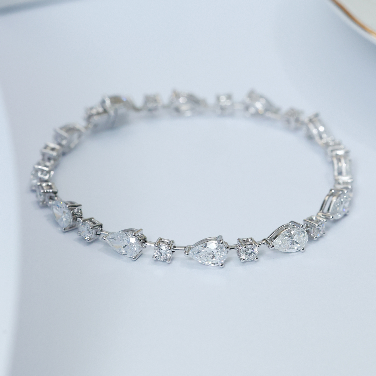 6.4 Carat Total Weight Round and Pear Cut Mix Shape Lab Grown Diamond Tennis Bracelet-Light Mark