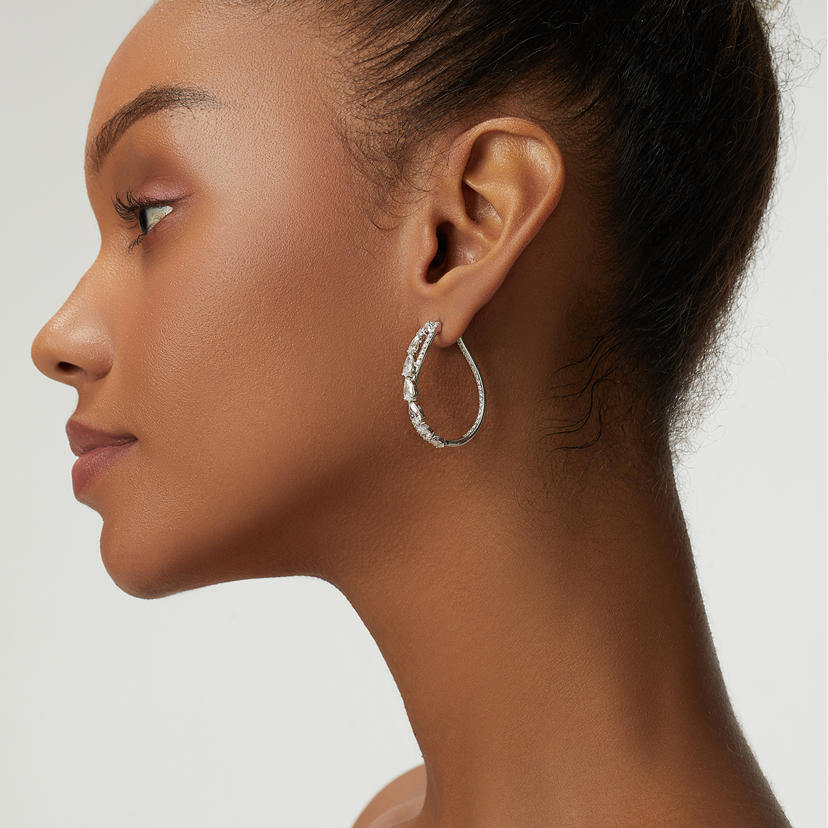 4.8 Carat Total Weight Pear Cut Lab Grown Diamond Double Row Crossover Inside-Out Hoop Earrings-Light Mark