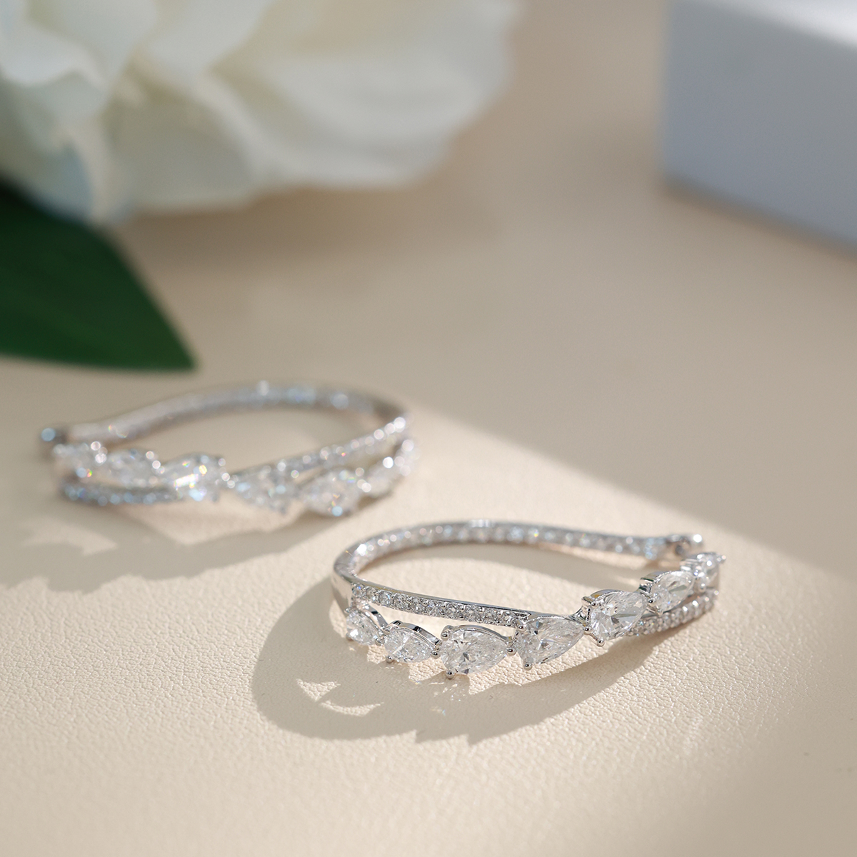 4.8 Carat Total Weight Pear Cut Lab Grown Diamond Double Row Crossover Inside-Out Hoop Earrings-Light Mark