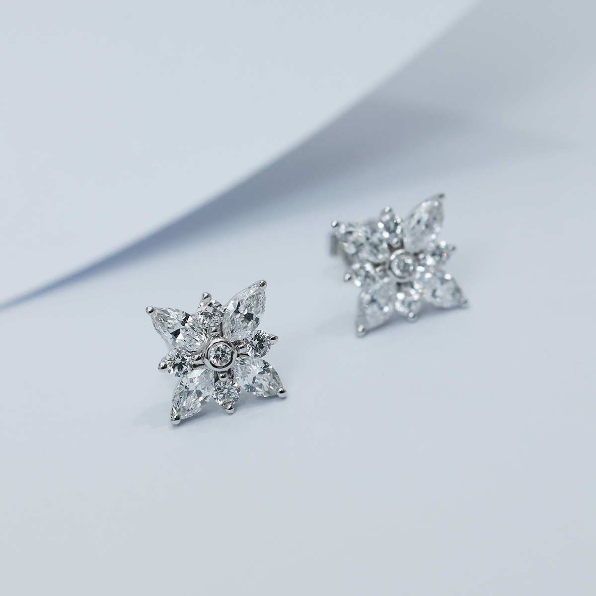 1.1 Carat Total Weight Marquise and Round Cut Lab Grown Diamond Floral Stud Earrings-Light Mark