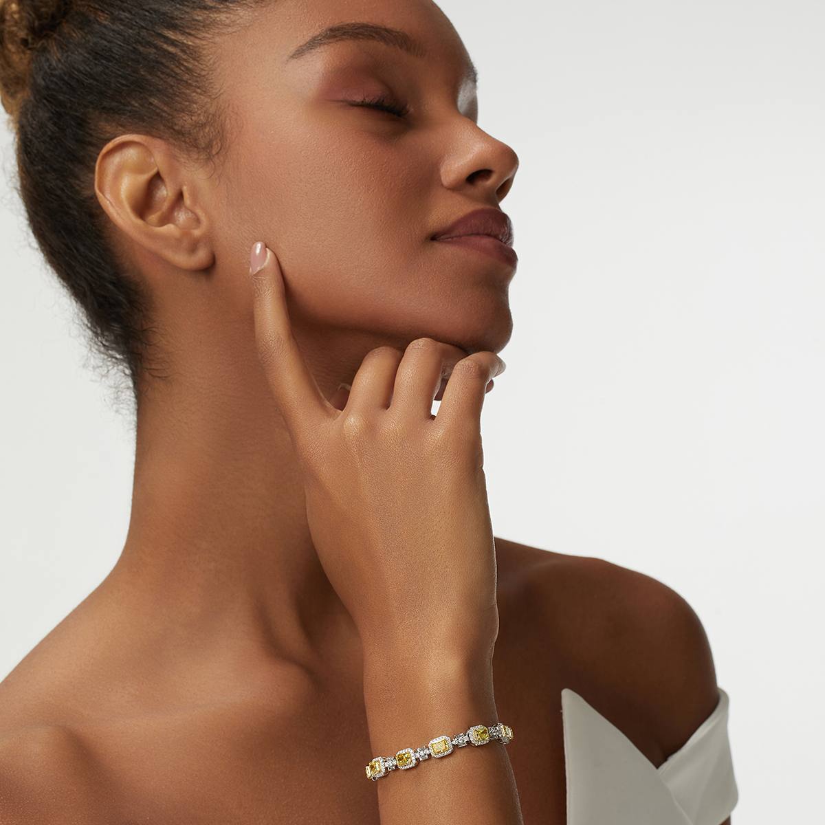 8.3 Carat Total Weight Yellow and White Halo Radiant Cut Lab Grown Diamond Mix Shape Bracelet-Light Mark