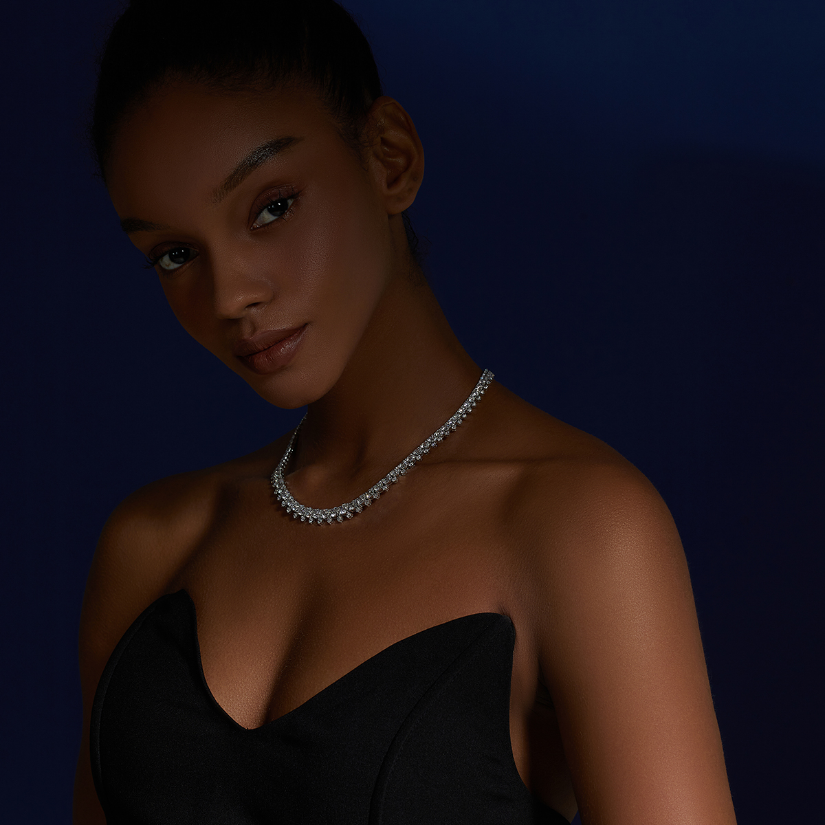 34 Carat Total Weight Graduated Round Cut Lab Grown Diamond Riviera Necklace in 18k White Gold