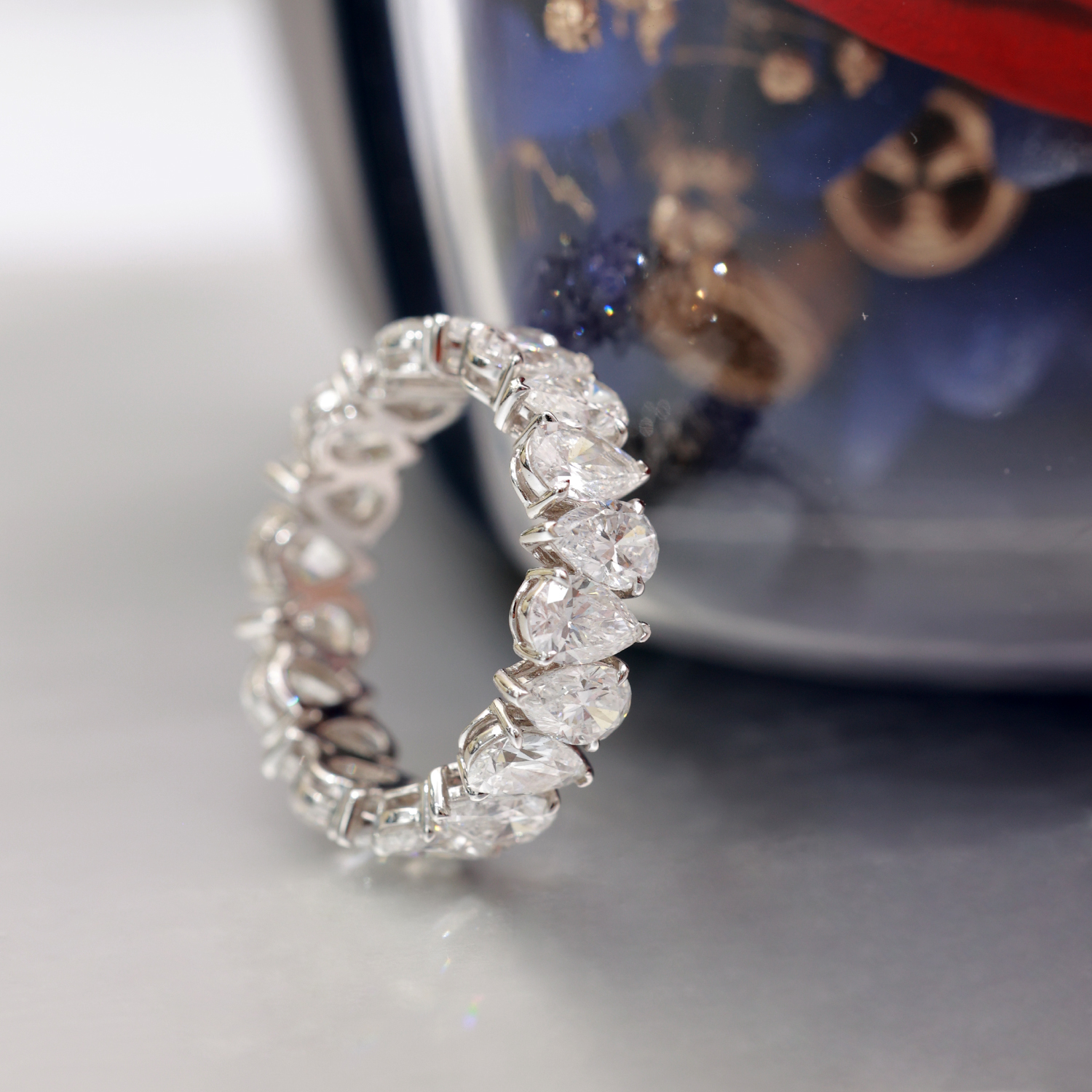 Upside Down Pear Cut Lab Grown Diamond Full Eternity Band  ( 5.3 Ct Tw)