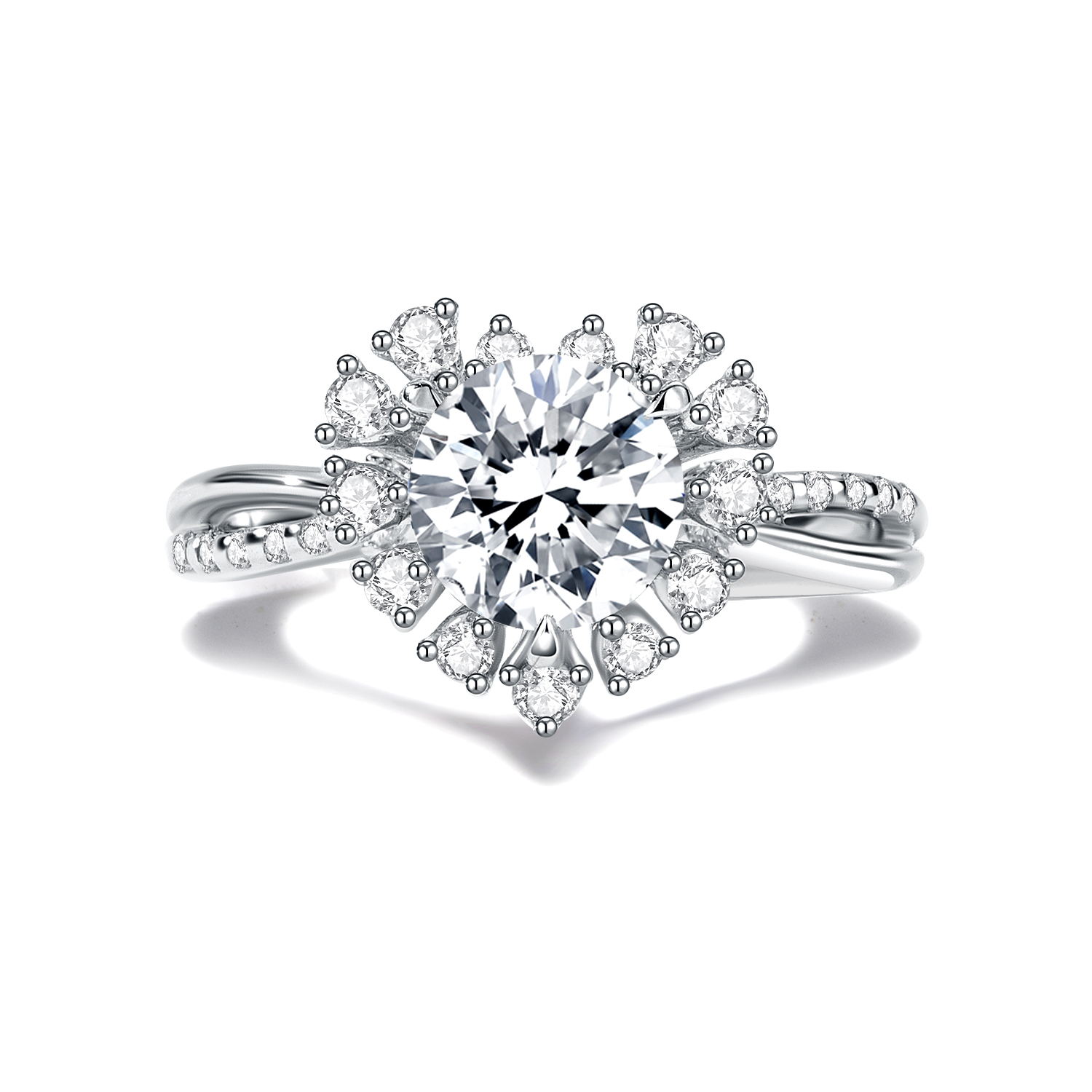 Heart Shape Helo Round Cut Lab Grown Diamond Engagement Ring in 18k Gold