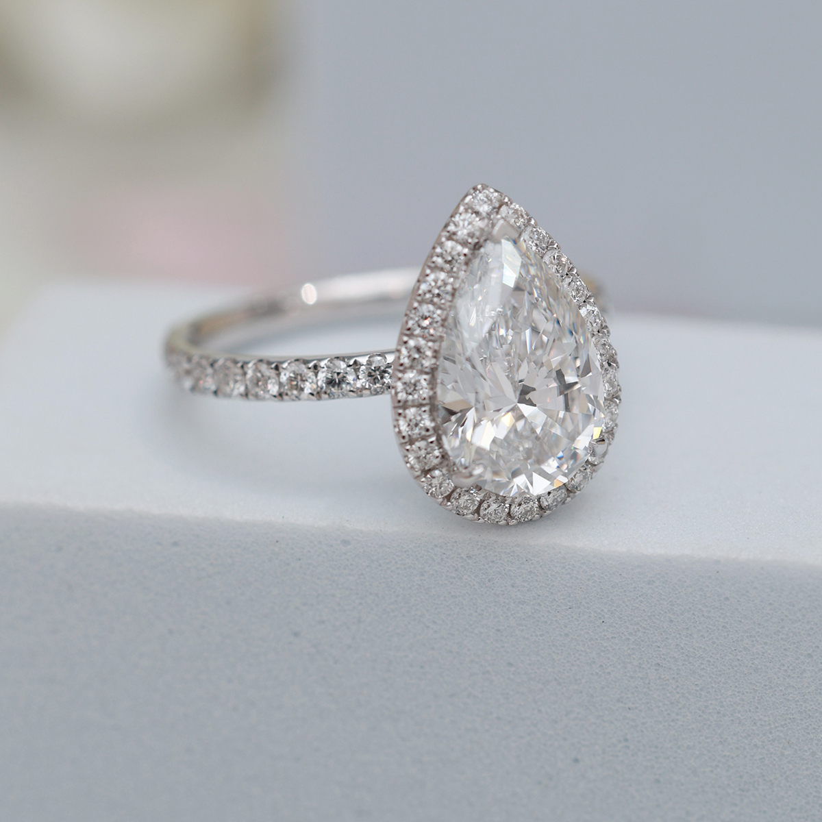 IGI Certificated 3 ct. Halo Pear Cut Lab Grown Diamond Engagement Ring  (3.5 Ct. Tw)