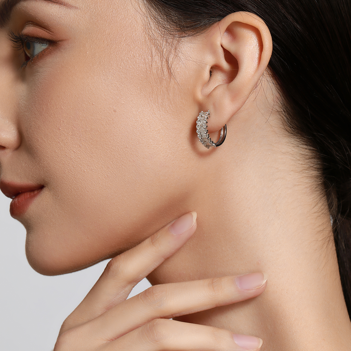 1.8 Carat Total Weight Baguette and Round Shape Lab Grown Diamond Huggies Earrings In 18k White Gold