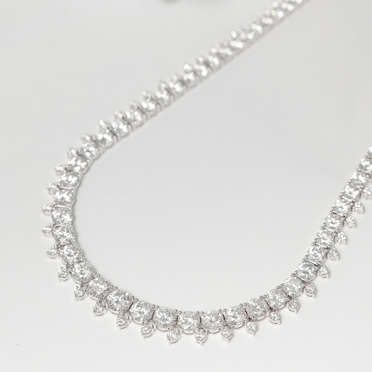 34 Carat Total Weight Graduated Round Cut Lab Grown Diamond Riviera Necklace in 18k White Gold