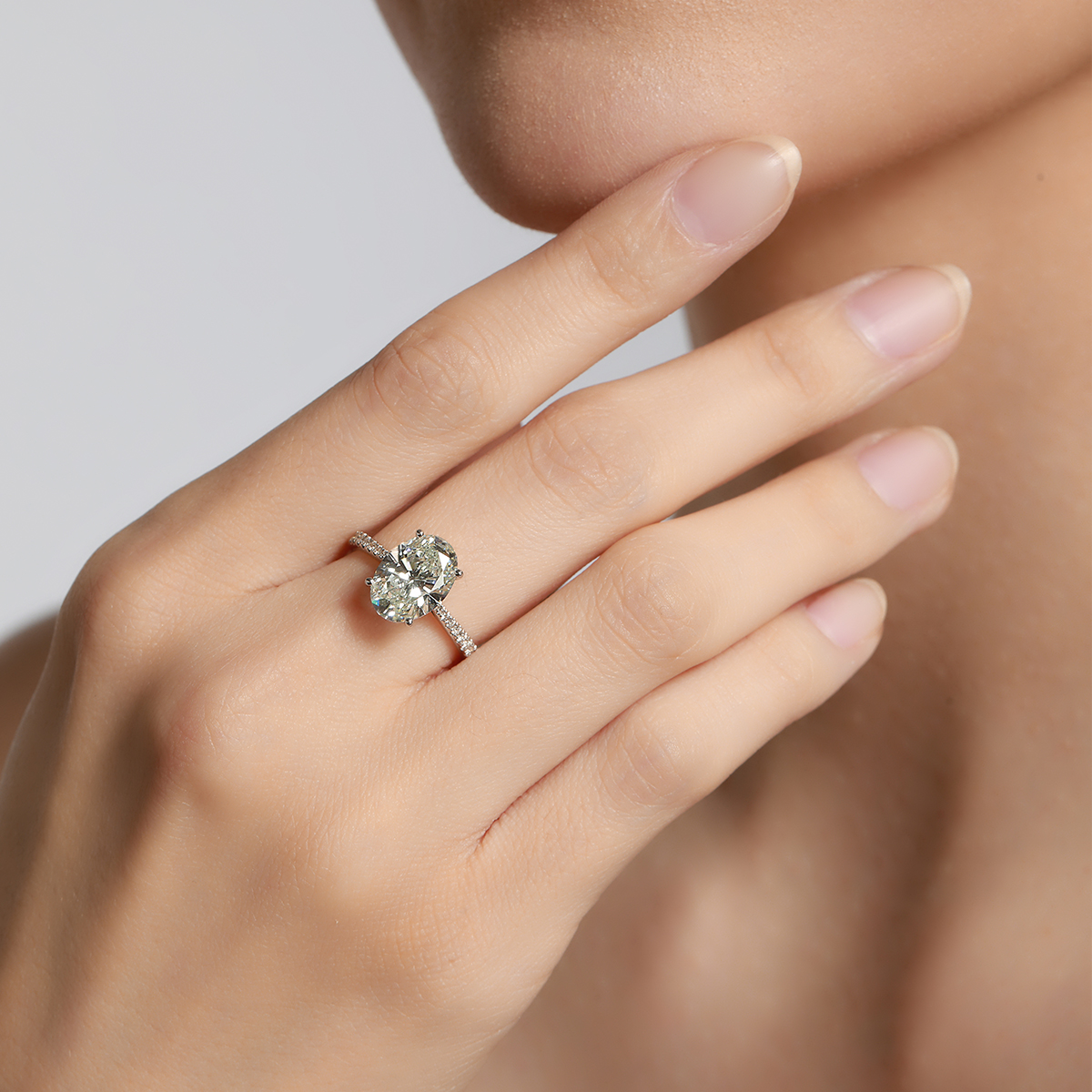  2.5 Carat Center Stone Oval Cut Hidden Halo Lab Grown Diamond Engagement Ring  (2.8 Ct Tw)-Light Mark