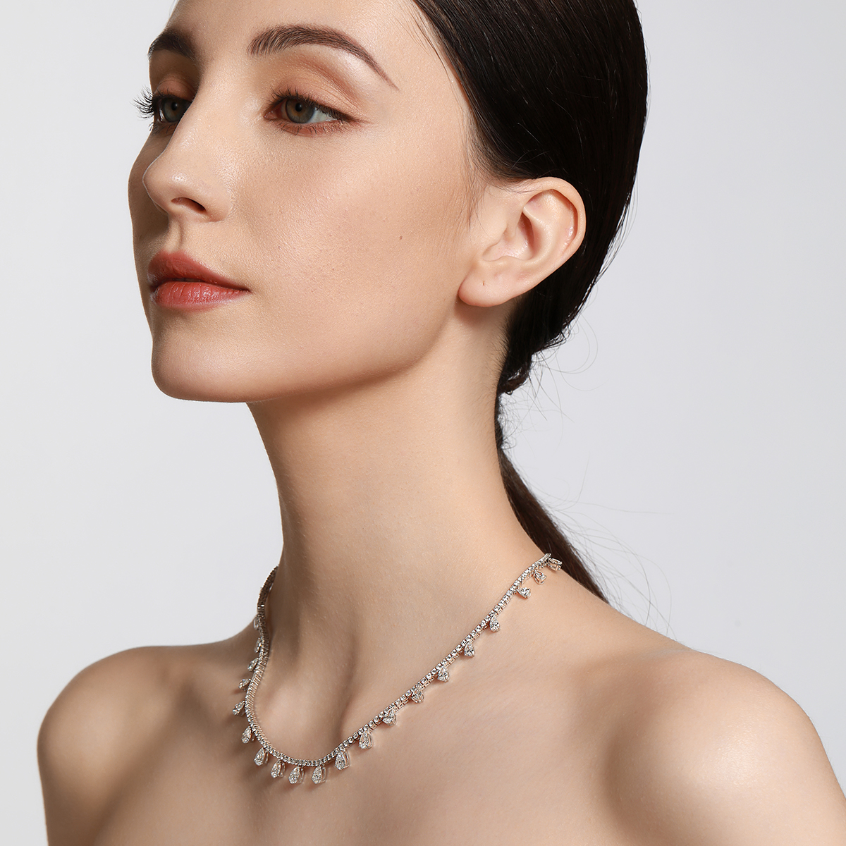 10.3 Carat Total Weight Dangling Pear Cut Lab Grown Diamond Choker Necklace in 18k White Gold