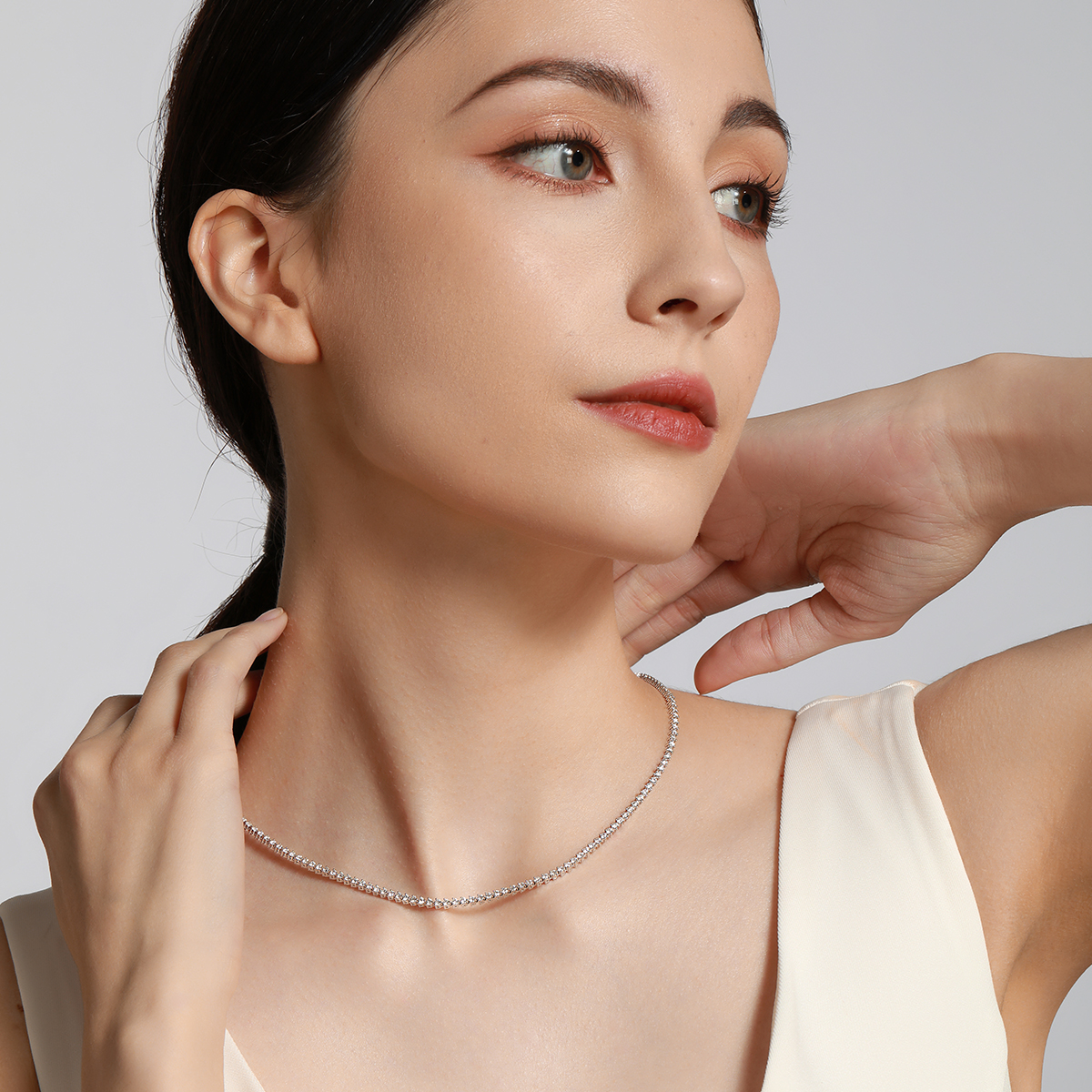4.4 Carat Total Weight Brilliant Round Cut Lab Grown Diamond Tennis Necklace in 18k White Gold