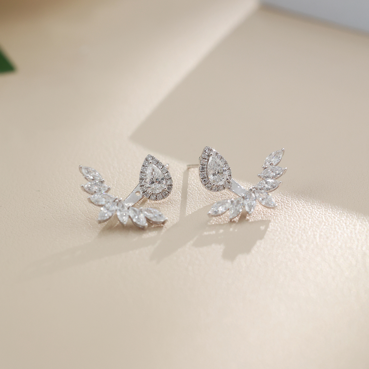 2.1 Carat Total Weight Angel Wings Cluster Diamond Ear Climber Earrings in 18k White Gold