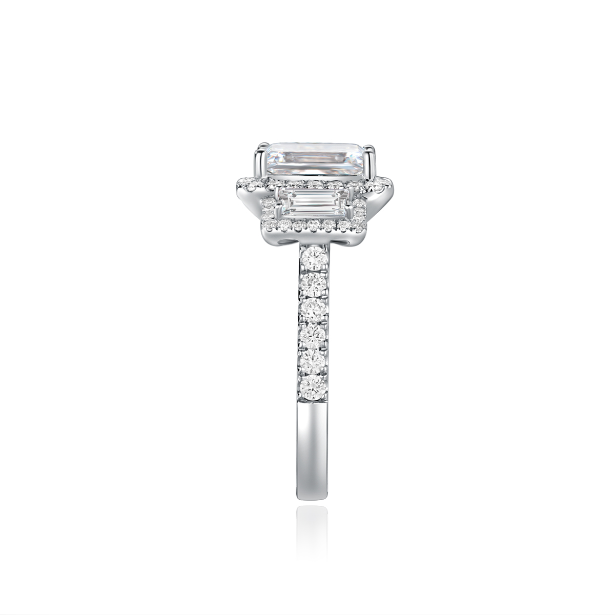 2.5 Carat Center Stone Three Stone Halo Emerald Cut Lab Grown Diamond Engagement Ring (3.4 Ct Tw) -Light Mark