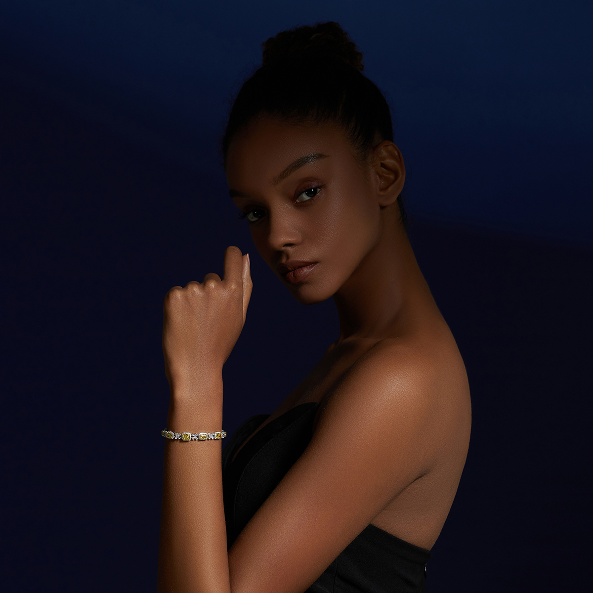 10.3 Carat Total Weight Halo Yellow Radiant Cut Lab Grown Diamond Floral Cocktail Bracelet -Light Mark