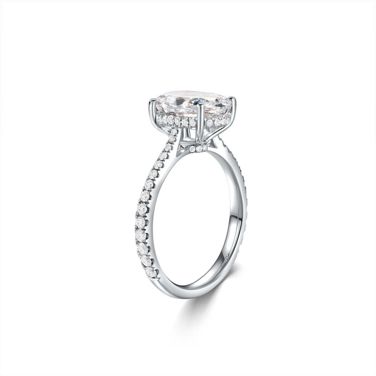  2.5 Carat Center Stone Oval Cut Hidden Halo Lab Grown Diamond Engagement Ring  (2.8 Ct Tw)-Light Mark