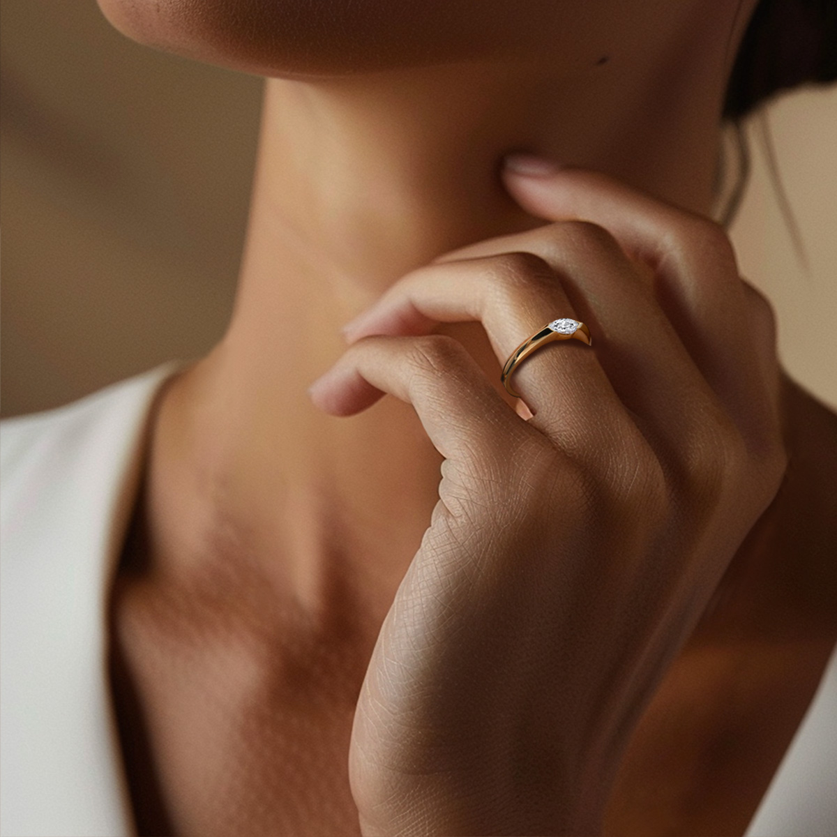 Exceptional Flush Set Marquise Cut Lab Grown Diamond Solitaire Ring in 18k Gold (0.3 Ct Tw)