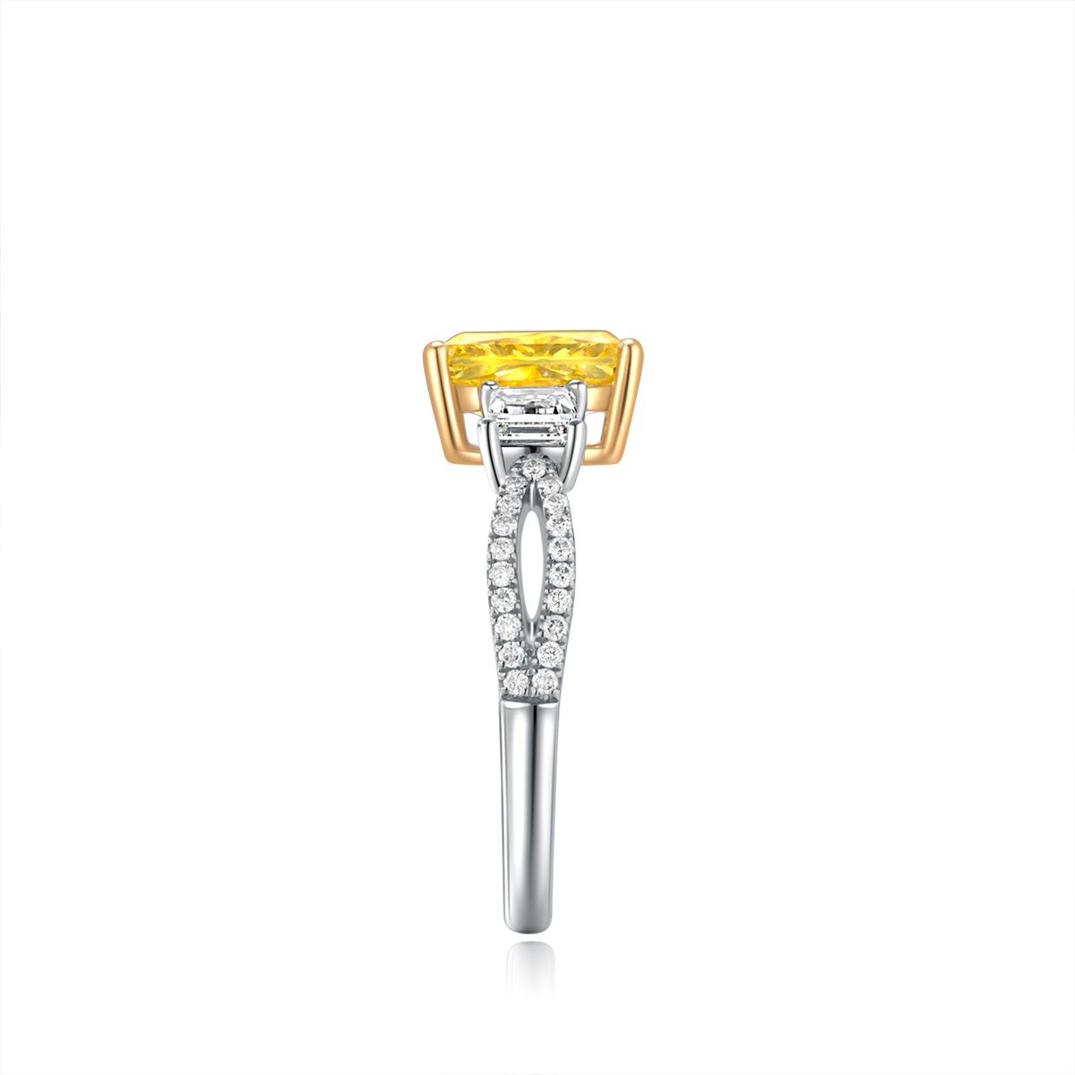 1.6 Carat Center Stone Yellow Radiant Cut Lab Grown Diamond Three Stone Engagement Ring (2.2 Ct Tw)-Light Mark