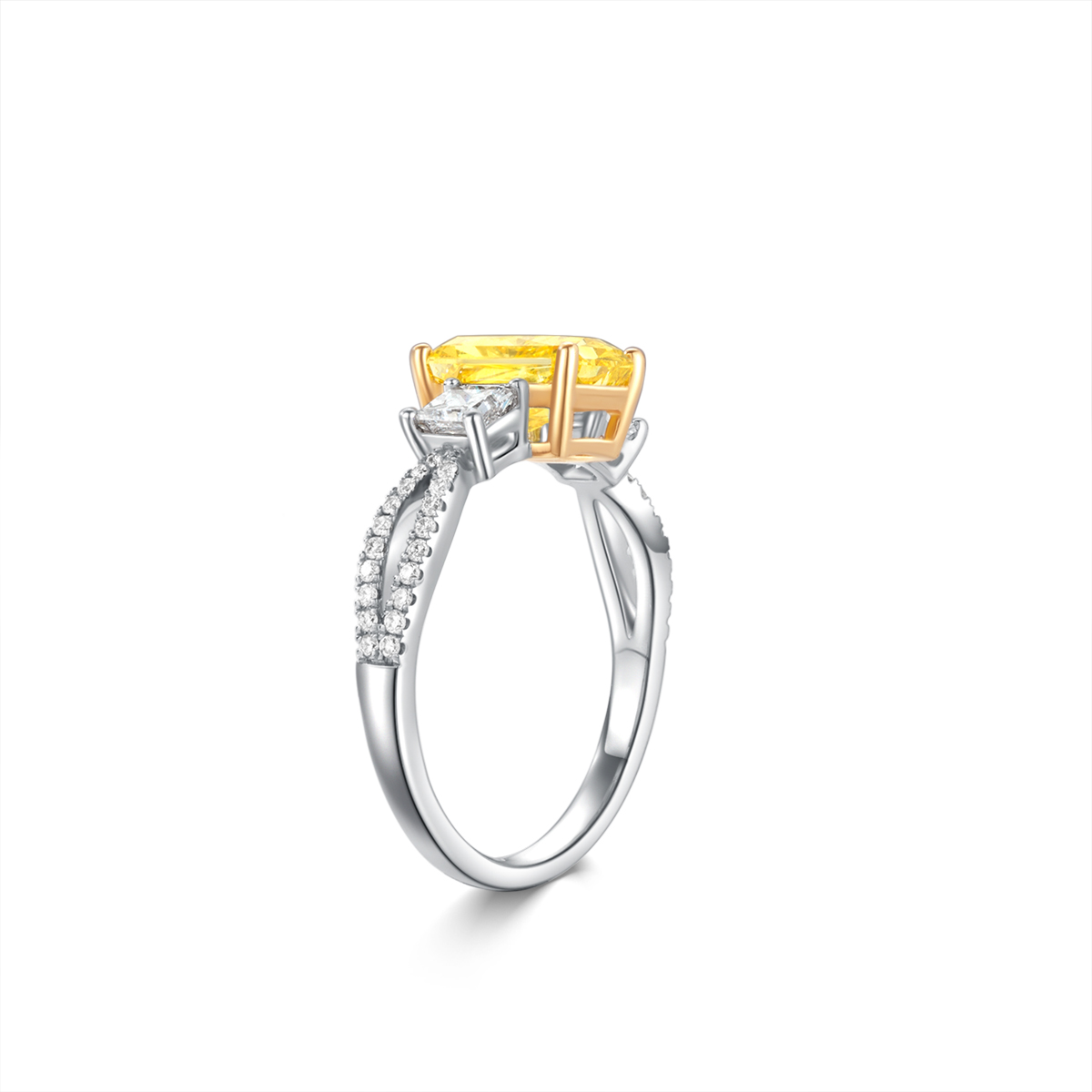 1.6 Carat Center Stone Yellow Radiant Cut Lab Grown Diamond Three Stone Engagement Ring (2.2 Ct Tw)-Light Mark