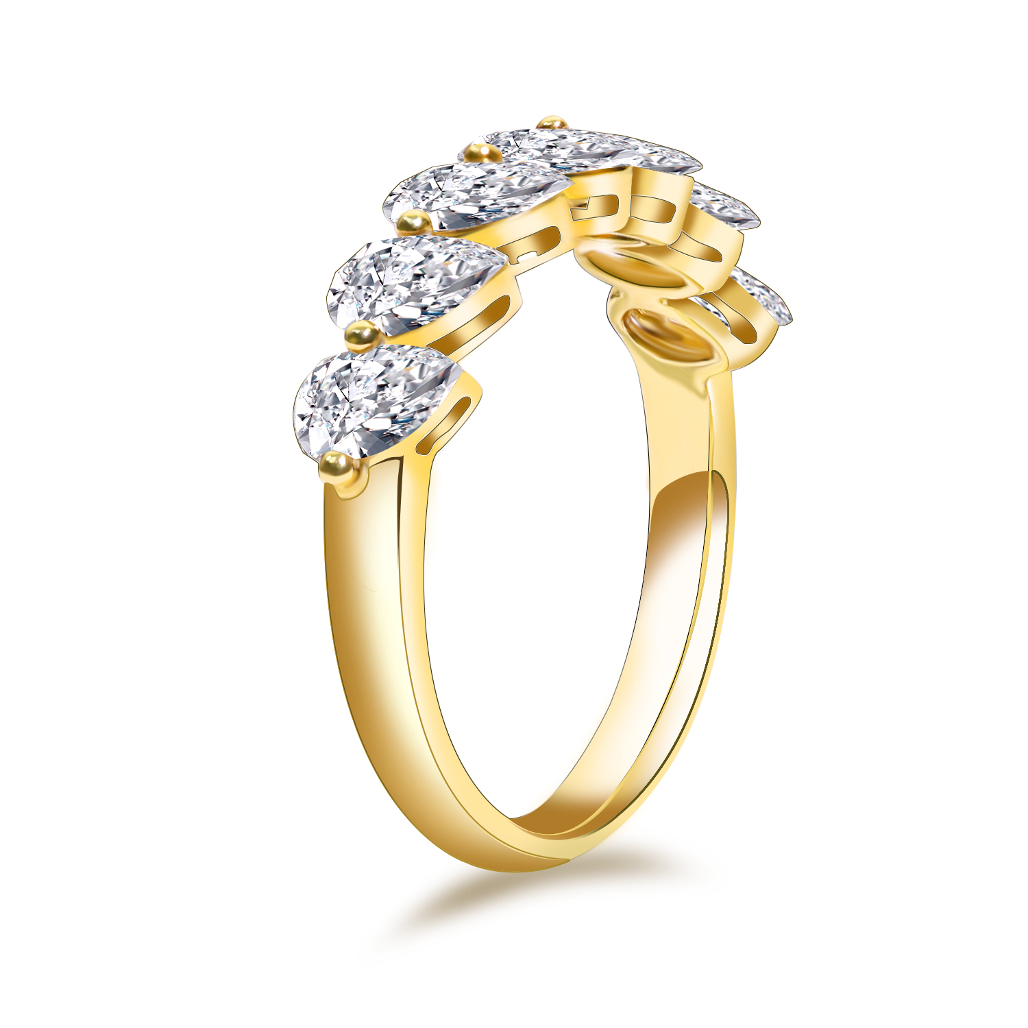 7 Stone Pear Cut Lab Grown Diamond Half Eternity Band in 18k Gold (1.4 Ct Tw)