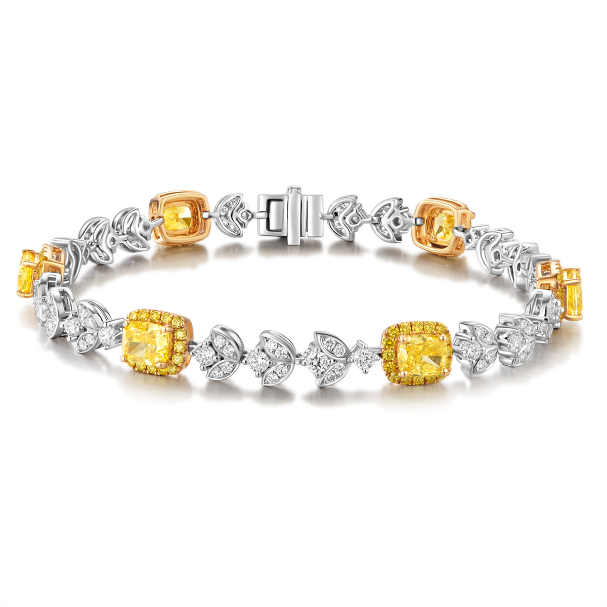 5.3 Carat Total Weight Halo Yellow Radiant Cut Lab Grown Diamond Mix Shape Cocktail Bracelet-Light Mark