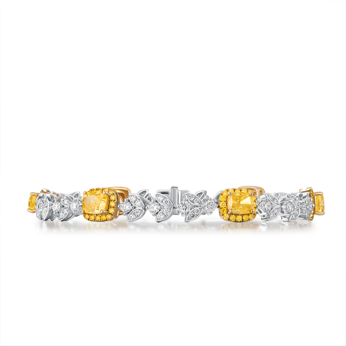 5.3 Carat Total Weight Halo Yellow Radiant Cut Lab Grown Diamond Mix Shape Cocktail Bracelet-Light Mark