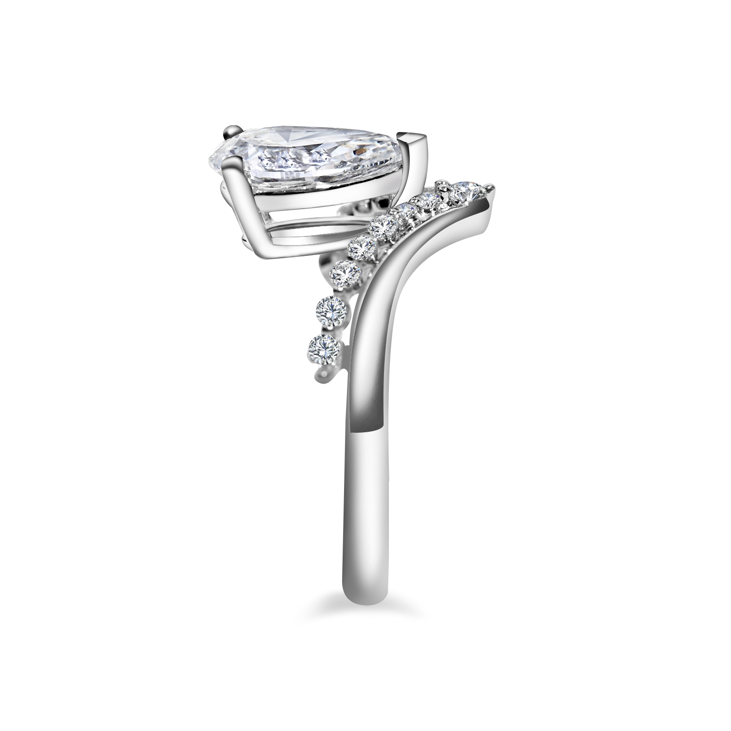 1.6 Carat Center Stone Pear Cut Lab Grown Diamond Deep V Shape Engagement Ring in 18k Gold (1.8 Ct Tw)