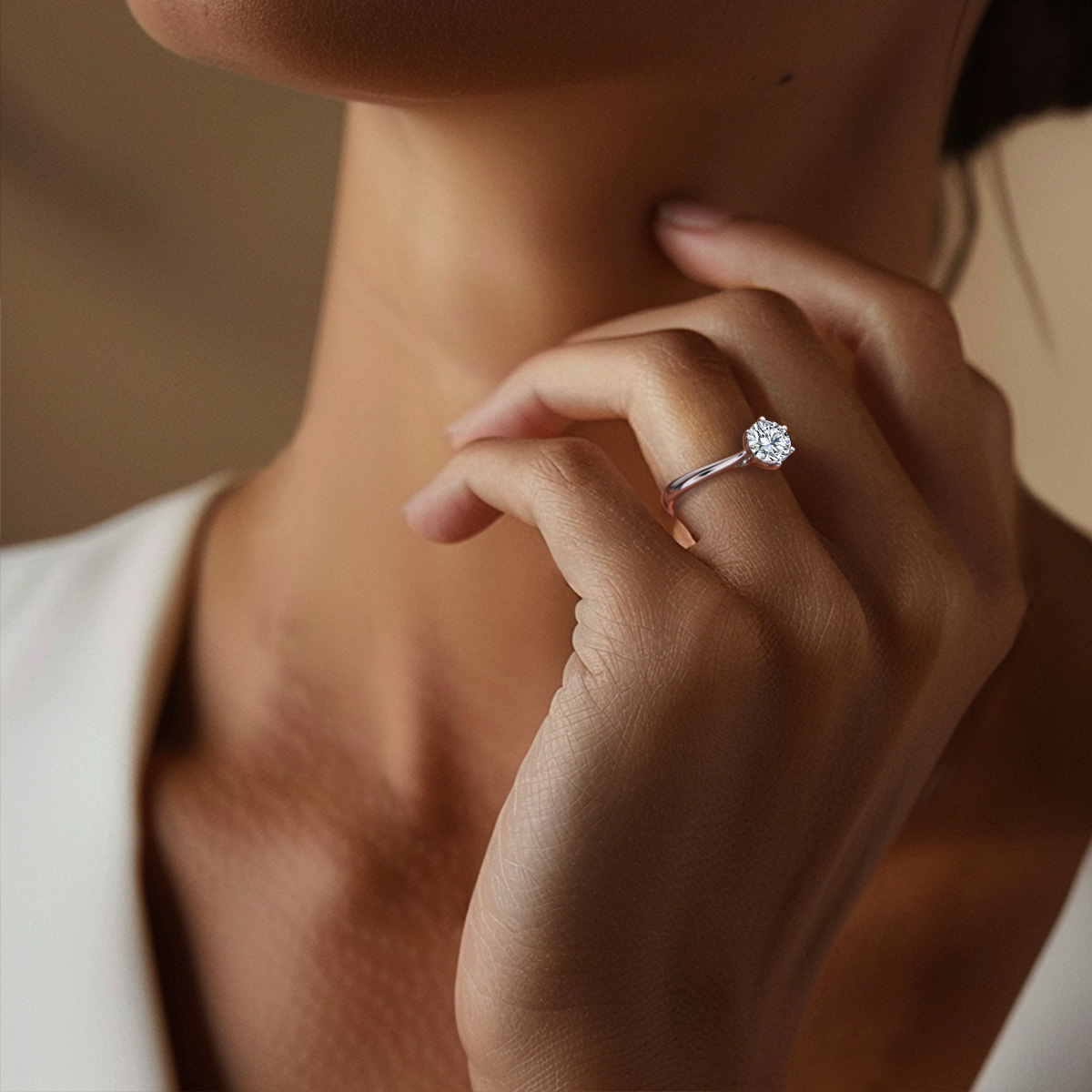 1 Carat Round Cut Lab Grown Diamond Wave Curved Solitaire Engagement Ring