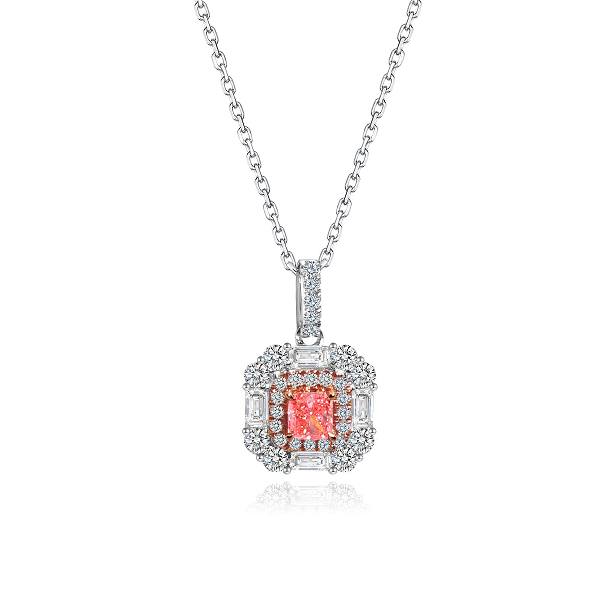 Cluster Halo Cushion Cut Pink and White Lab Grown Diamond Pendant Necklace( 0.7 Ct Tw)