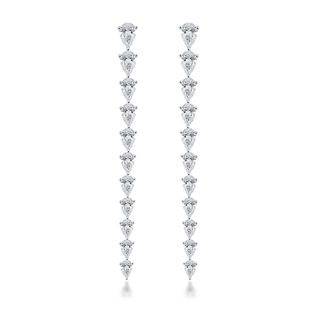 7.3 Total Carat Weight Pear Shape Lab Diamond Linear Drop Earrings in 18k White Gold 