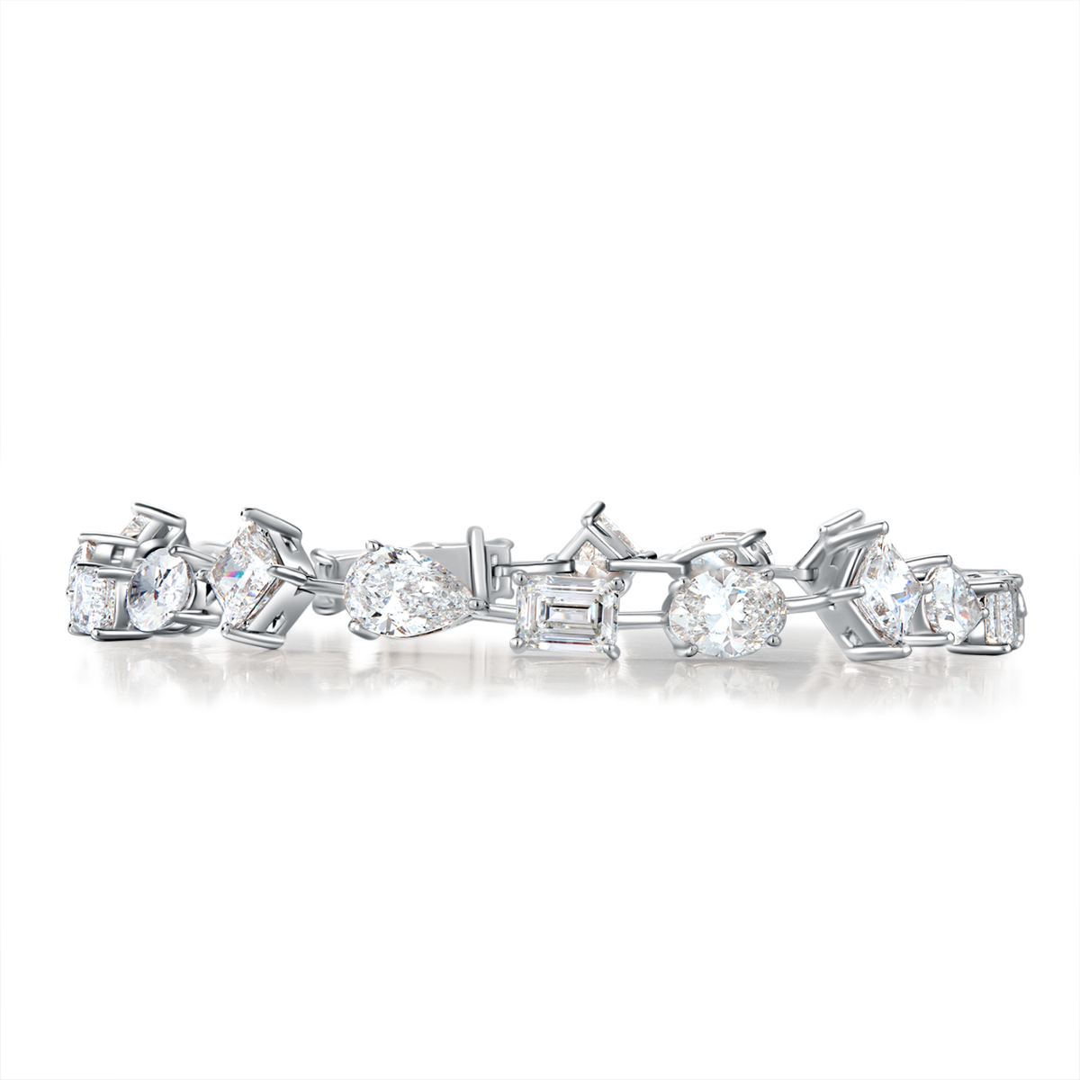 10 Carat Total Weight Multi-shaped Lab Grown Diamond Tennis Bracelet in 18k White Gold