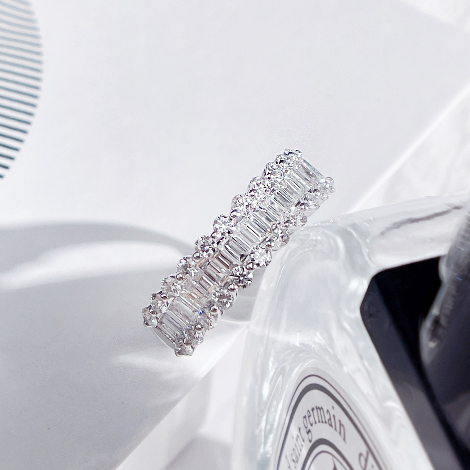 1.2 Carat Total Weight 3 Row Baguette Lab Grown Diamond Wedding Ring Half Eternity Band Ring In 18k White Gold-Light Mark