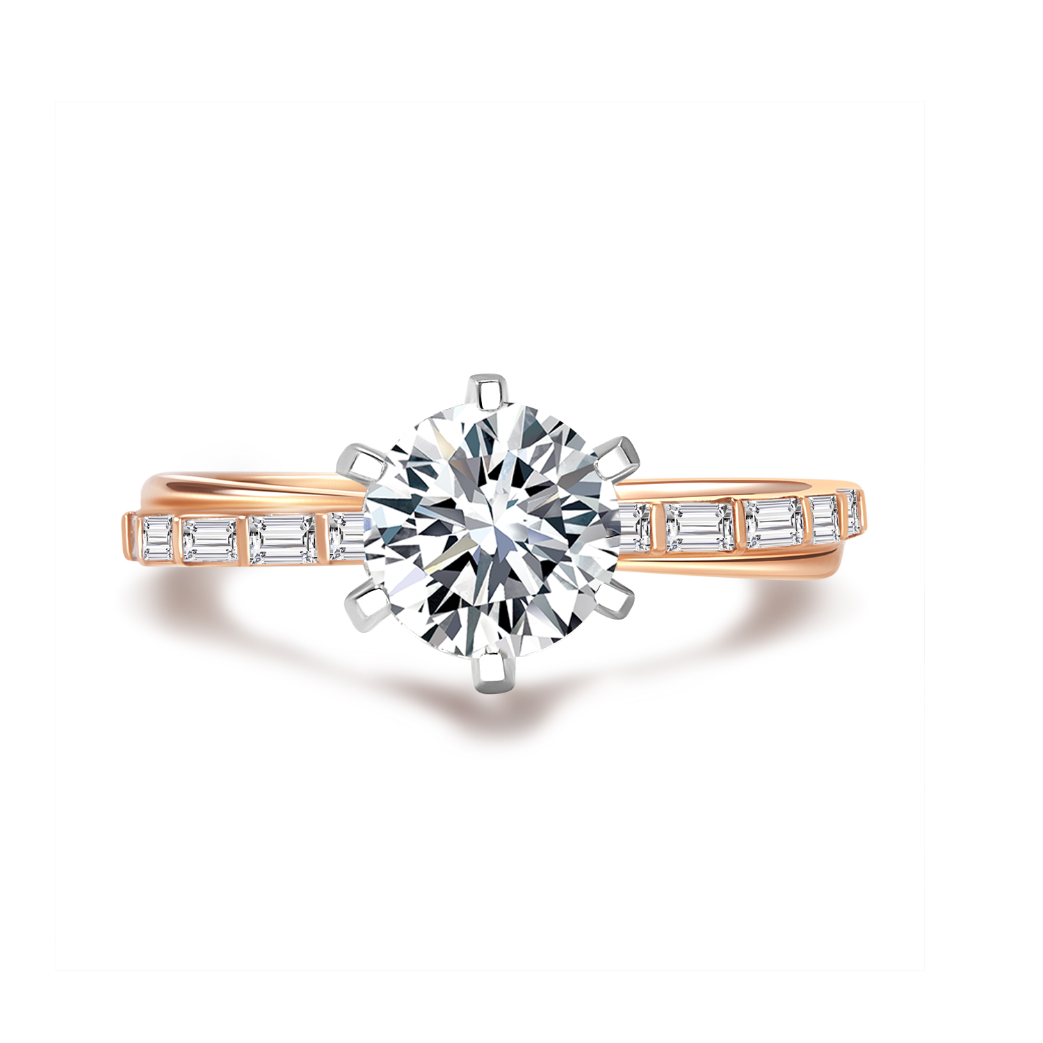 Brilliant Round Cut Lab Grown Diamond with Bar Setting Band Engagement Ring in Two-Tone Mixed 18k Gold
