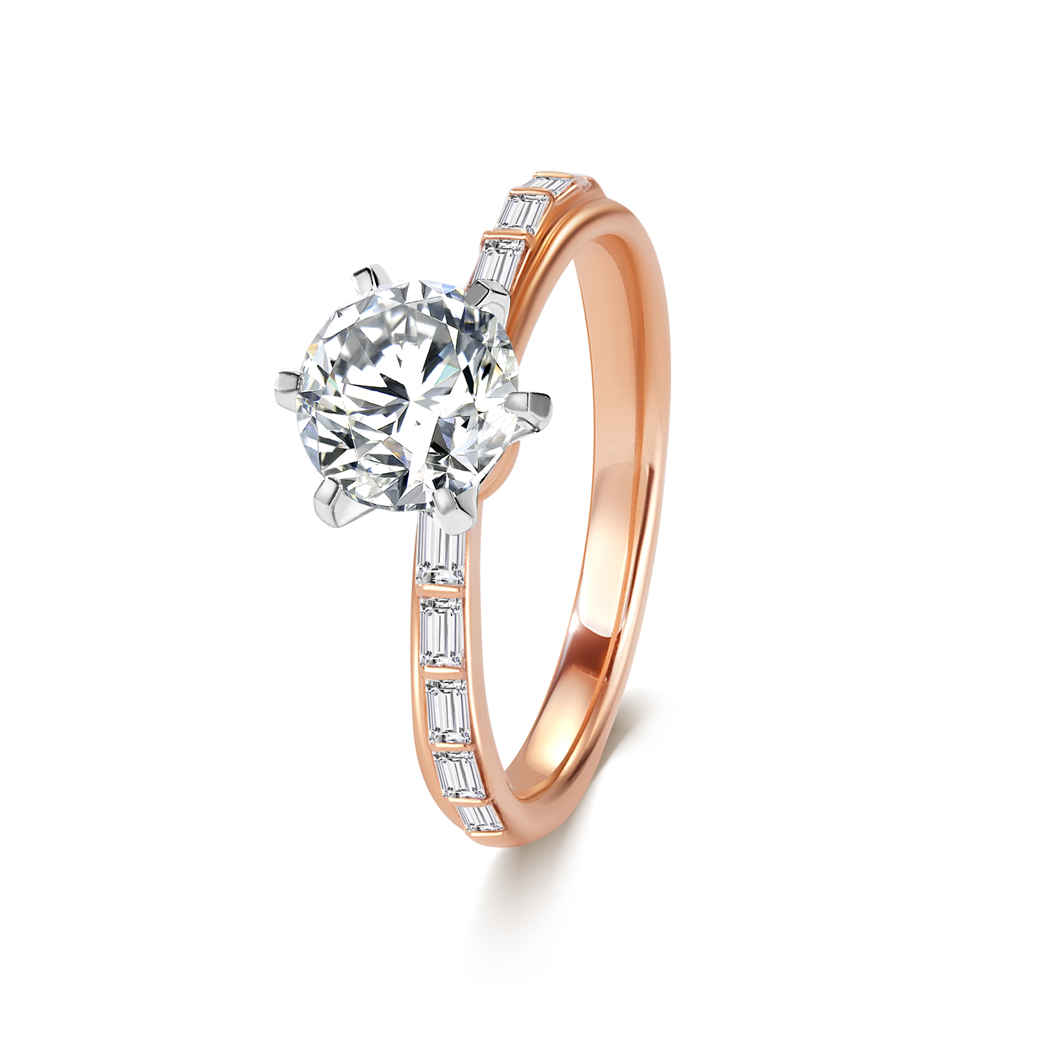 Brilliant Round Cut Lab Grown Diamond with Bar Setting Band Engagement Ring in Two-Tone Mixed 18k Gold
