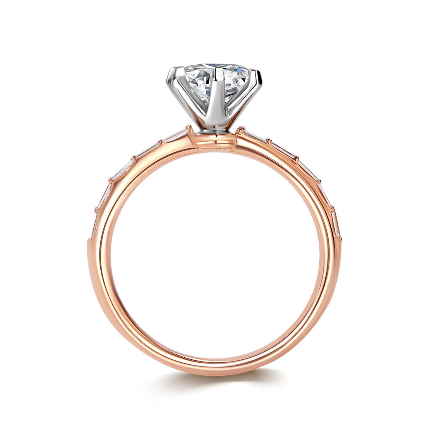 Brilliant Round Cut Lab Grown Diamond with Bar Setting Band Engagement Ring in Two-Tone Mixed 18k Gold