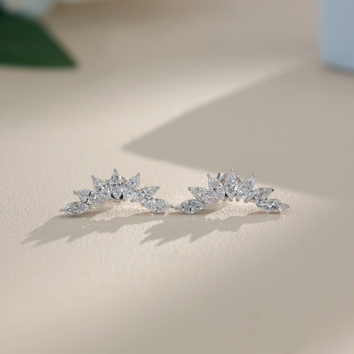 1.3 Carat Marquise Cut Invisible Set Lab Grown Diamond Seven Stone Leaf Garland Stud Earrings-Light Mark