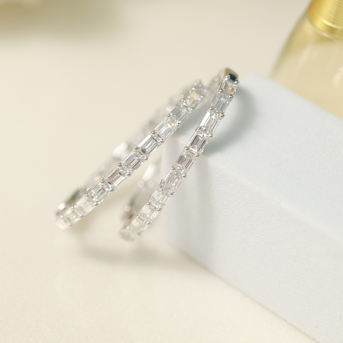 5 Carat Total Weight Emerald Cut Inside Out Diamond Hoop Earrings in 18k White Gold