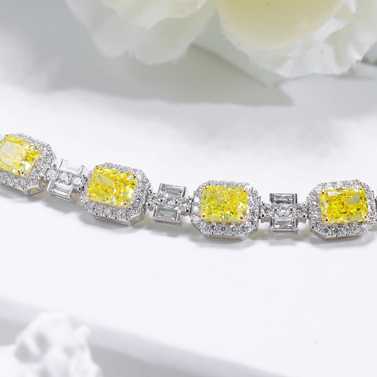 8.3 Carat Total Weight Yellow and White Halo Radiant Cut Lab Grown Diamond Mix Shape Bracelet-Light Mark