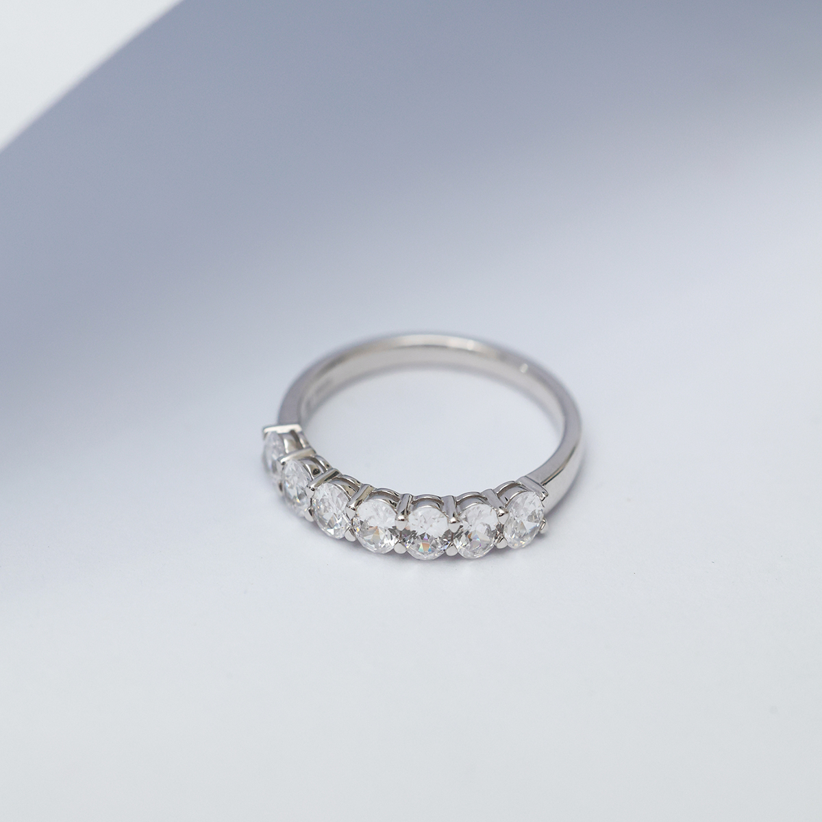 1 Carat Total Weight Oval Cut Seven Stone Half Eternity Band Wedding Ring in 18k White Gold