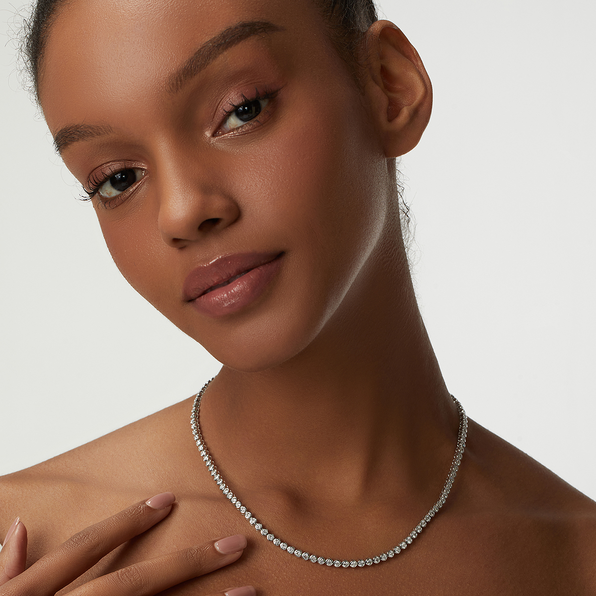 IGI Certified 7.9 Carat Round Cut Lab Grown Diamond Bezel Set Tennis Necklace in 18K White Gold