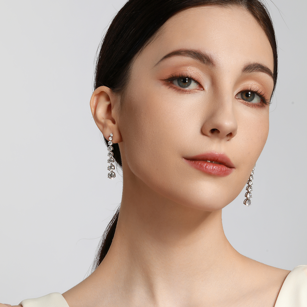 6.8 Ct. Tw. Round Shape 8 Stone Lab Grown Diamond Liner Drop Earring in 18k White Gold 
