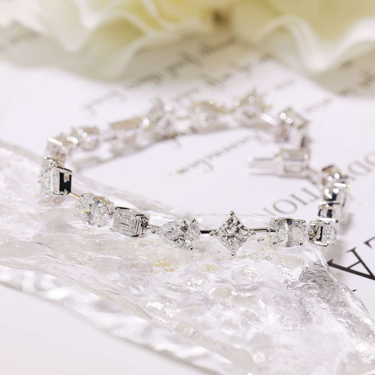 10 Carat Total Weight Multi-shaped Lab Grown Diamond Tennis Bracelet in 18k White Gold