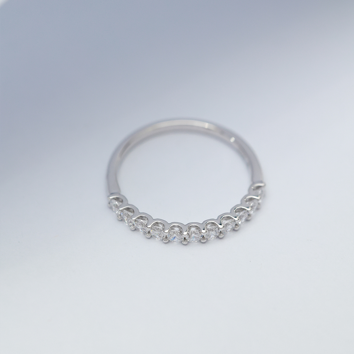 0.4 Carat Total Weight Eleven Stone Round Cut Lab Grown Diamond Half Eternity Band Wedding Ring in 18k White Gold -Light Mark
