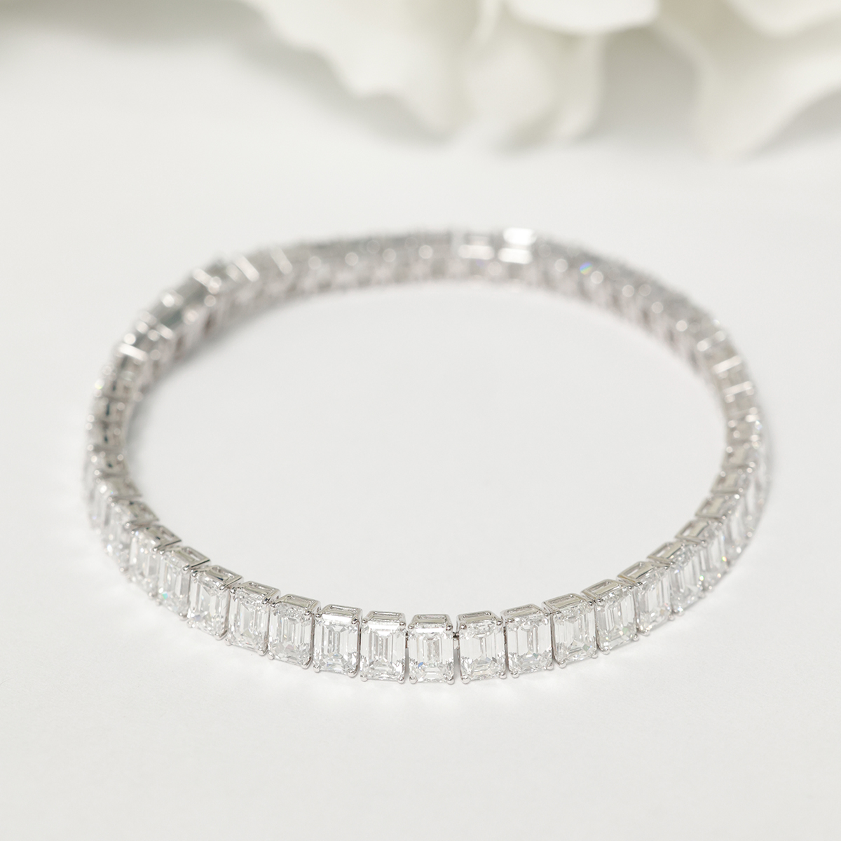 12.5 Carat Total Weight Emerald Cut Lab Grown Diamond Tennis Bracelet-Light Mark