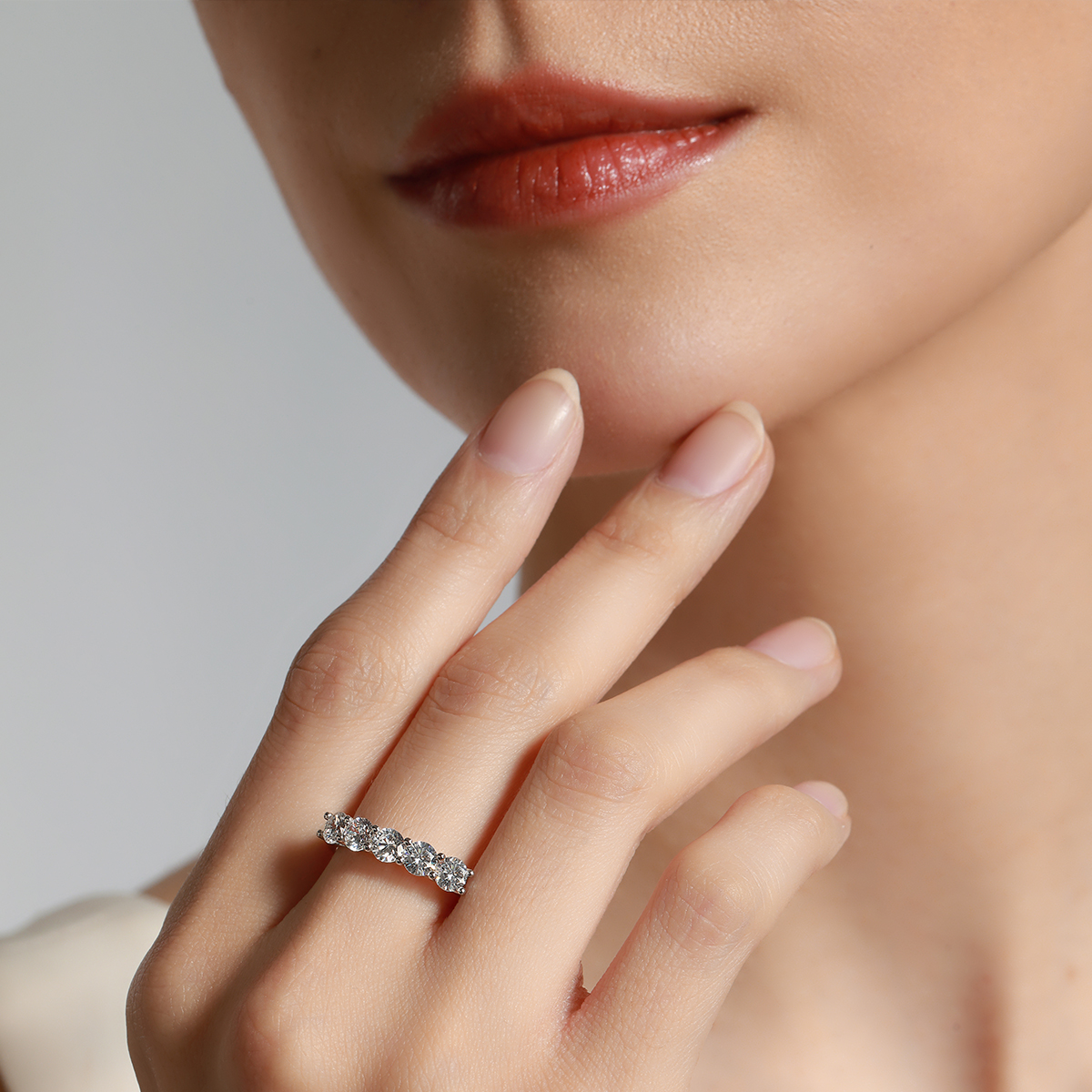 1.2 Carat Total Weight 5 Stone Round Cut Lab Grown Diamond Wedding Ring Half Eternity Band-Light Mark