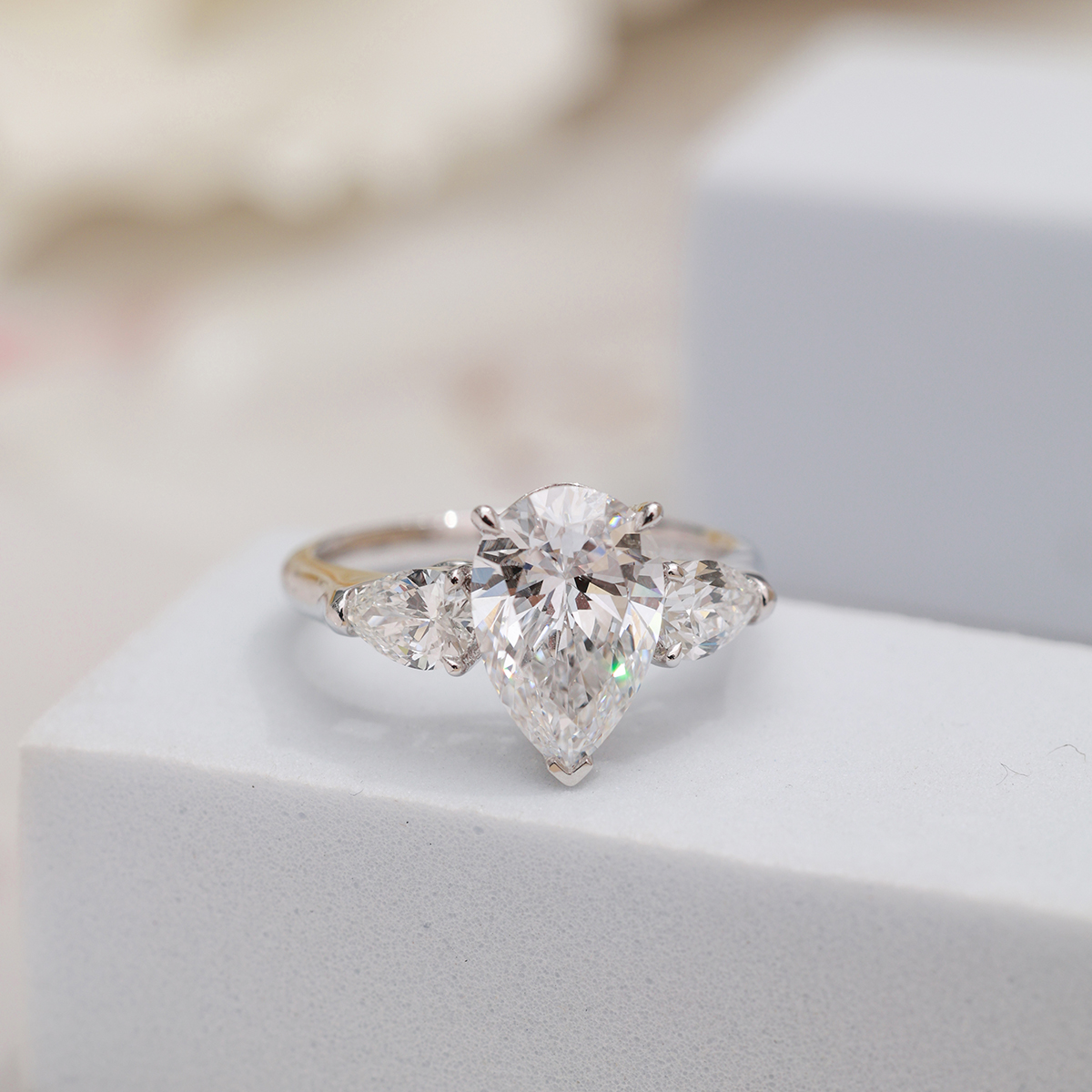 IGI Certificated 1.5 ct. Pear Shape Three Stone Lab Grown Diamond Engagement Ring (1.9 ct. tw.)