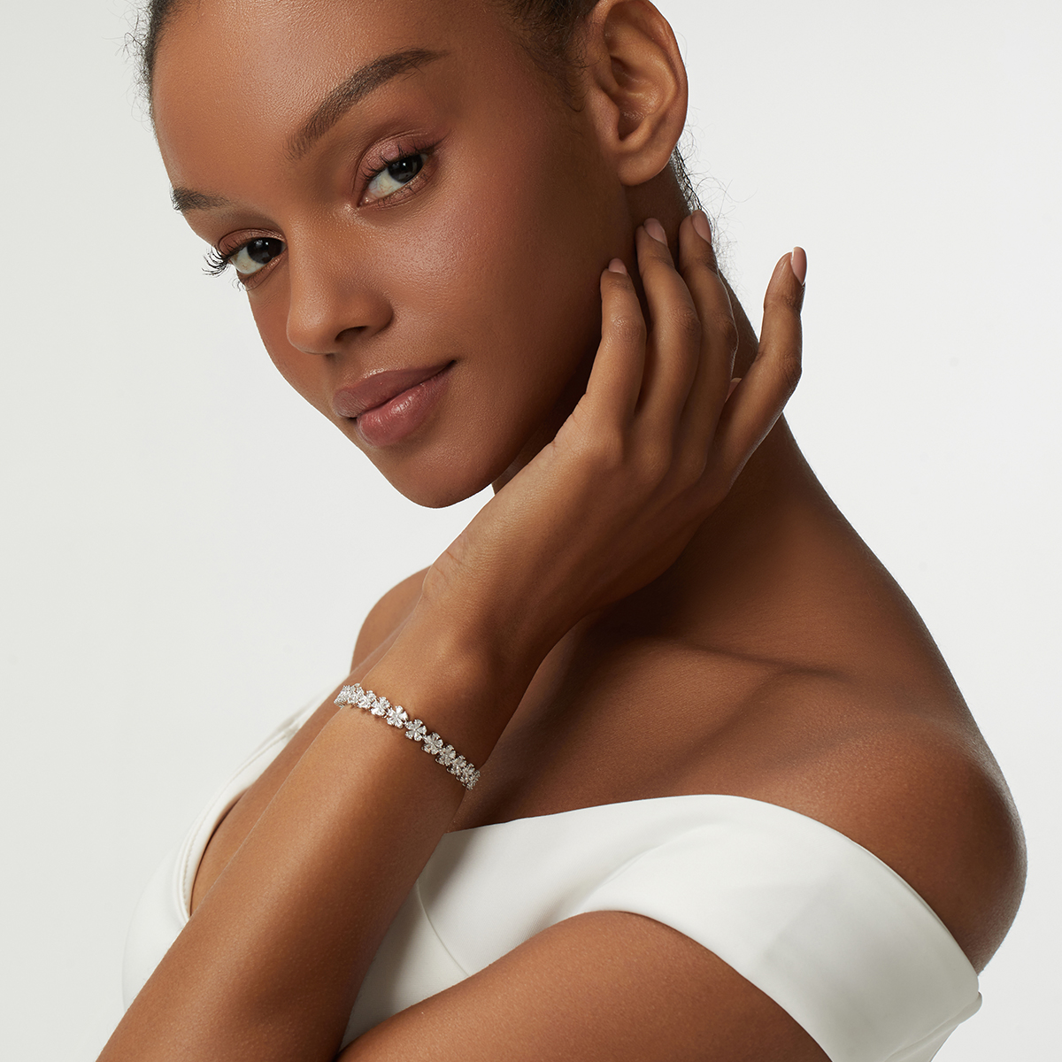 5.9 Carat Total Weight Five Petal Pear Cut Lab Grown Diamond Floral Tennis Bracelet-Light Mark